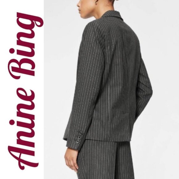 ANINE BING Becky Gray Pinstriped Blazer Double Breasted Menswear, Size 6 - Picture 6 of 15